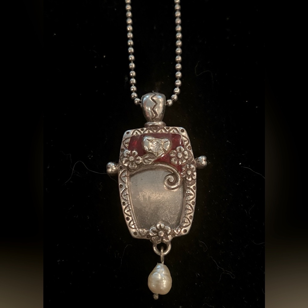 Brighton, vintage JOY HEART locket set on a beaded sterling silver chain. 34”